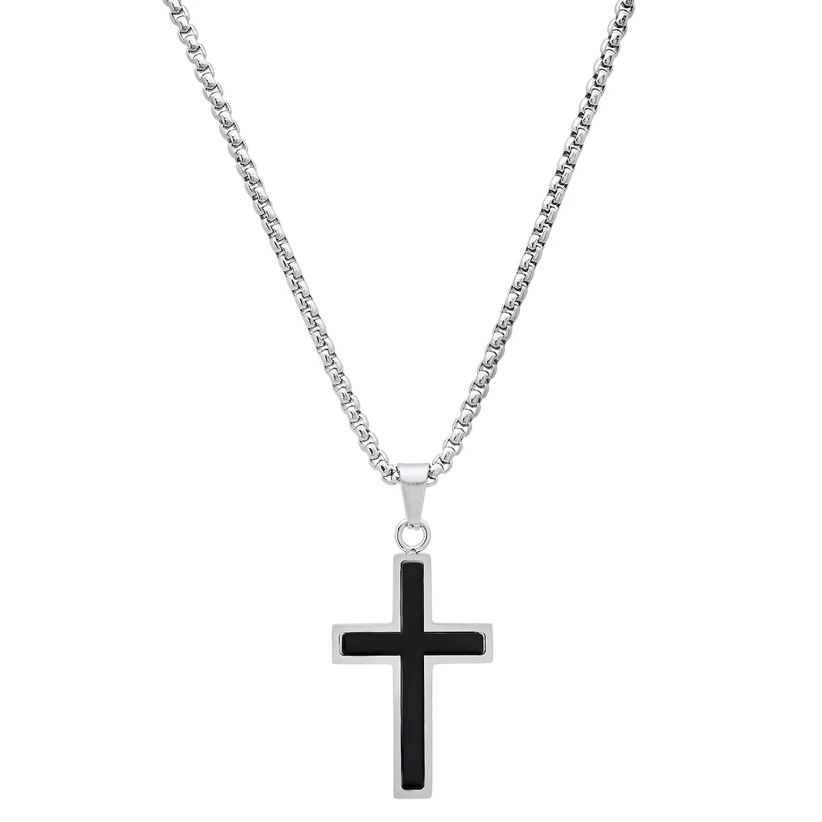 Men’s Stainless Steel Silver and Black Cross Pendant Necklace